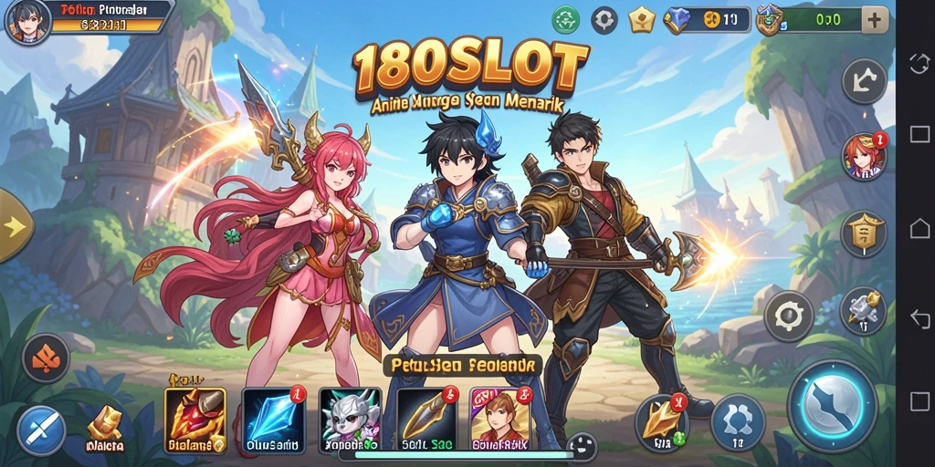 Screenshot gameplay <strong>180SLOT</strong> menampilkan aksi seru dengan karakter anime dan fitur bonus.