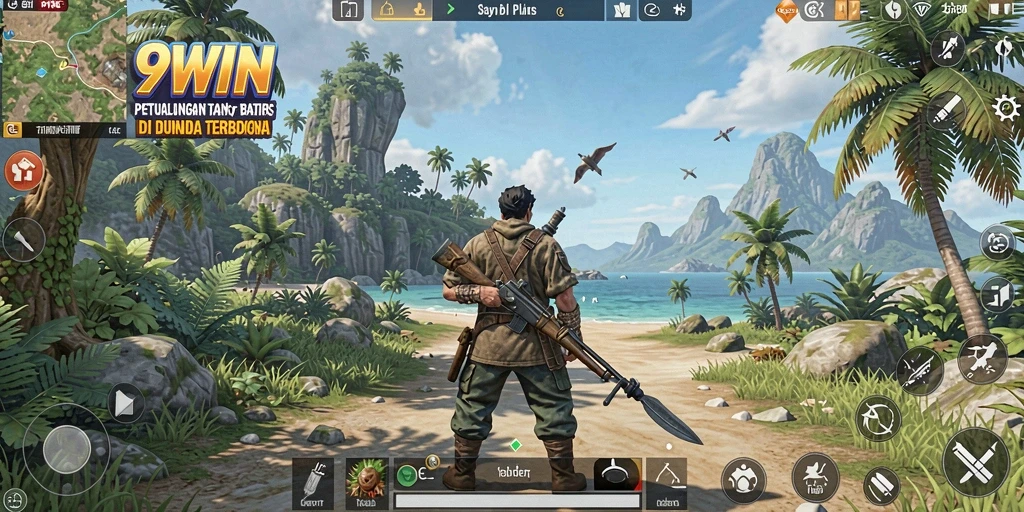 Screenshot gameplay 9WIN menampilkan petualangan di dunia terbuka yang luas.