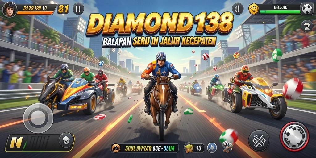 Gameplay balapan seru dalam DIAMOND138 yang menampilkan mobil cepat.