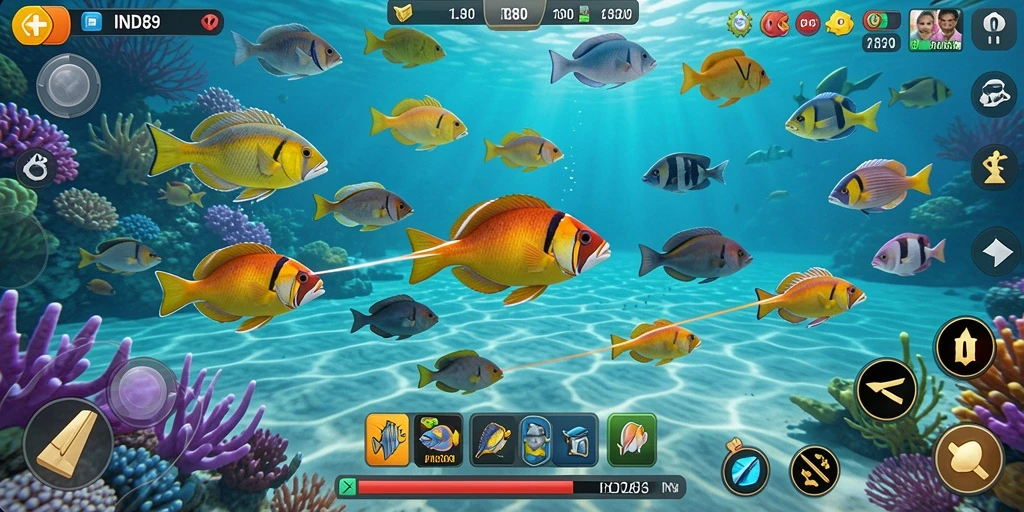 Screenshot gameplay IND89 menunjukkan aksi seru menembak ikan.