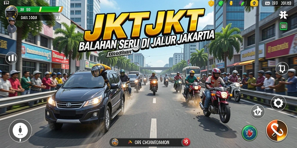 Gameplay JKTJKT menampilkan balapan seru di jalanan Jakarta.