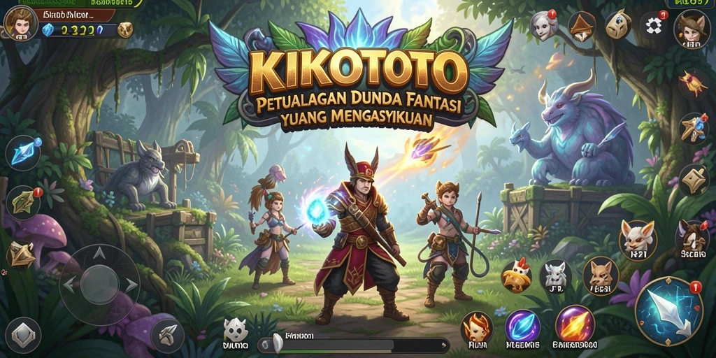 Screenshot KIKOTOTO menampilkan pertempuran seru dan karakter yang menawan.