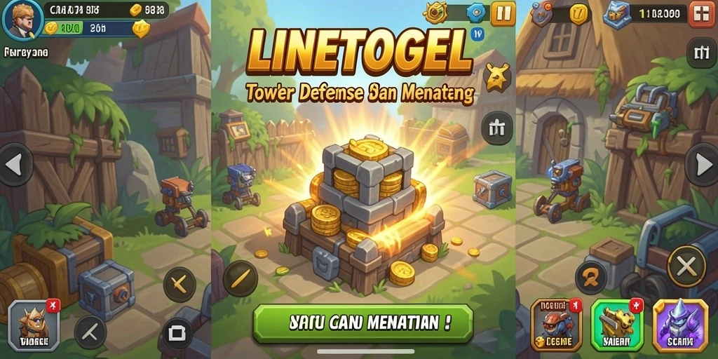 Gameplay menantang dan seru dalam LINETOGEL Tower Defense.