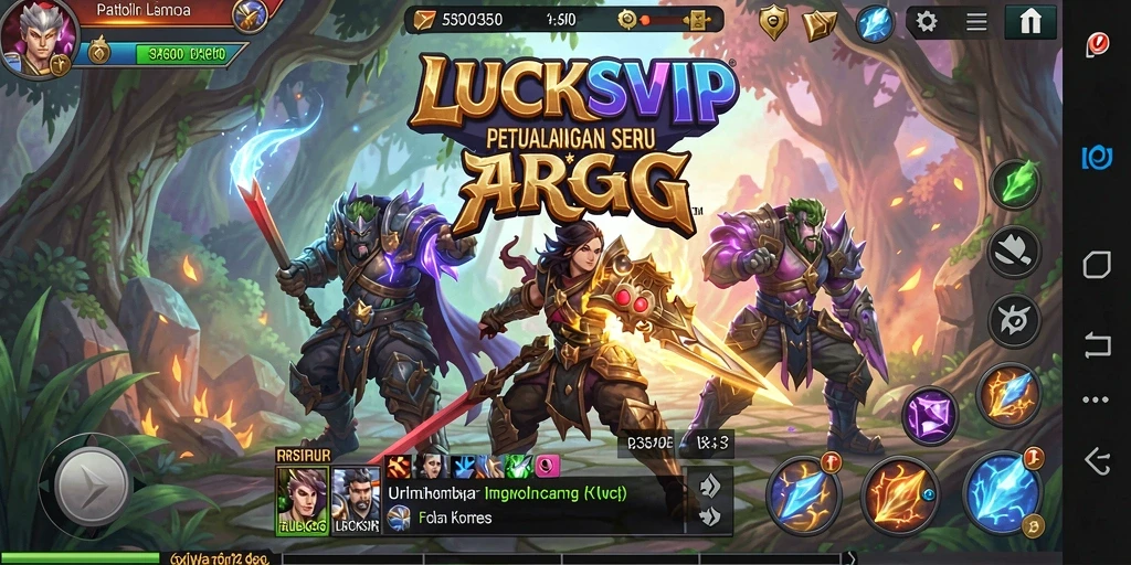 Screenshot gameplay LUCKSVIP menampilkan pertempuran epik di dunia fantasi.