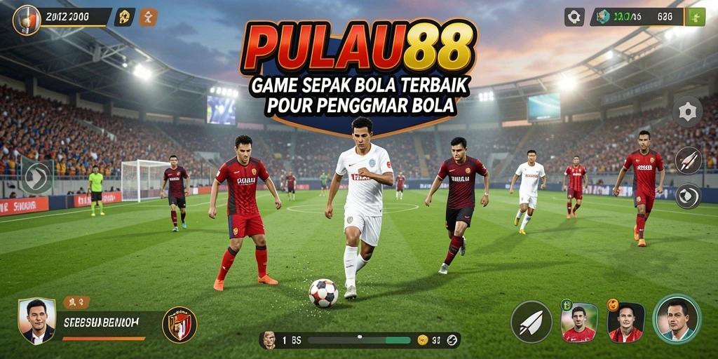 Screenshot tampilan gameplay PULAU88 dengan aksi pertandingan sepak bola yang mendebarkan.