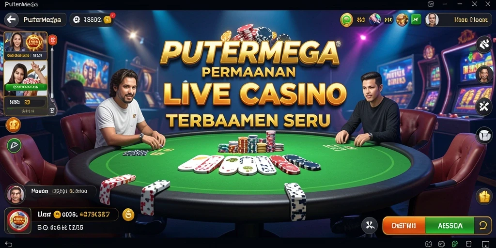 Tangkapan layar gameplay <strong>PUTERMEGA</strong> menampilkan dealer langsung yang interaktif dan suasana kasino yang nyata.