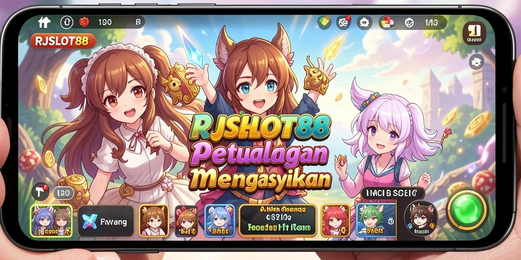Screenshot gameplay RJSLOT88 yang menampilkan karakter anime menarik.