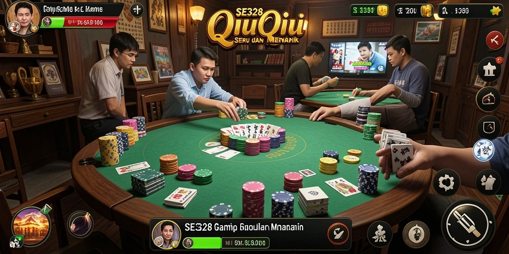 Screenshot gameplay SE328 menampilkan suasana penuh keseruan permainan QiuQiu.