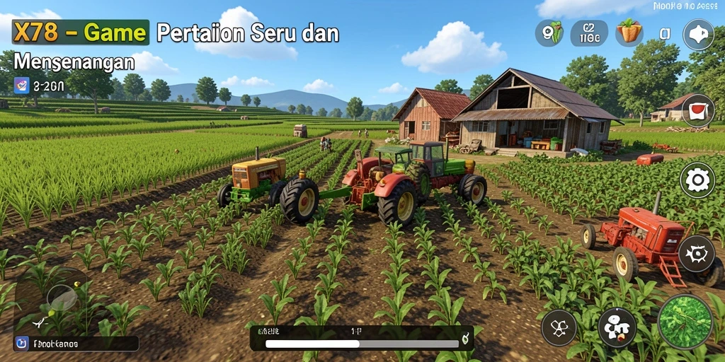 Tampilan gameplay seru dan menarik dari X78 dengan elemen pertanian.